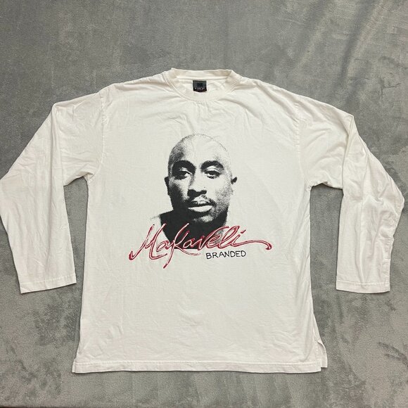 Vintage Tupac Makaveli Brand Long Sleeve Face Graphic Size 2XL White Tupac